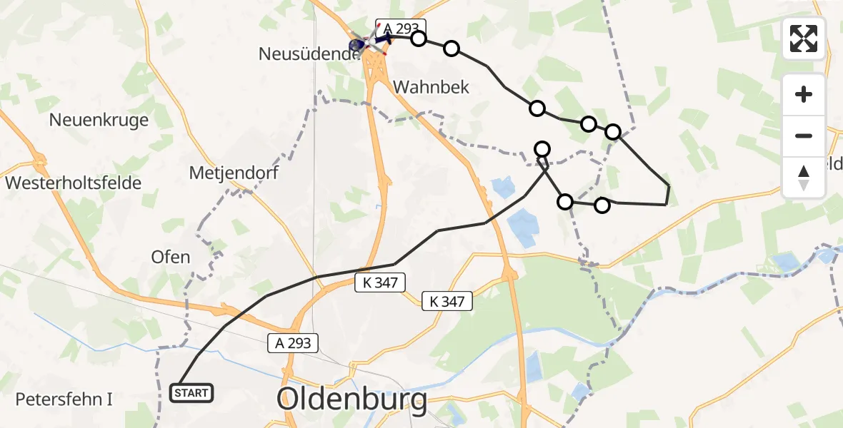 Flugroute Polizeihubschrauber Oldenburg - Oldenburg Police Hubschrauberlandeplatz, 25 März 2026, 16:59