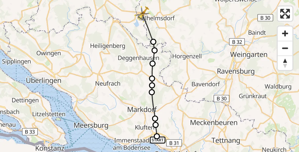 Routekaart van de vlucht: Rettungshubschrauber nach Wilhelmsdorf, Illmenseer Straße