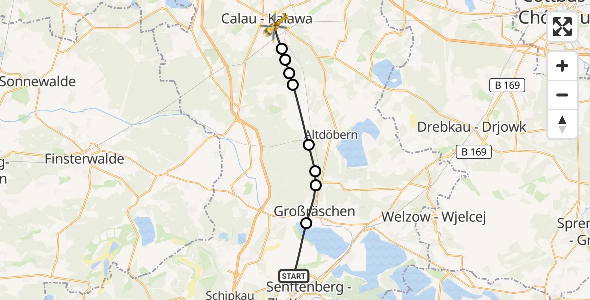 Flugroute Ambulanzhubschrauber Senftenberg - Calau, 25 März 2026, 17:12