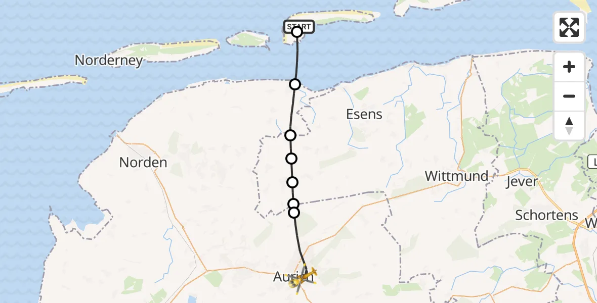 Flugroute Rettungshubschrauber Langeoog Flughafen - Aurich, 25 März 2026, 17:16