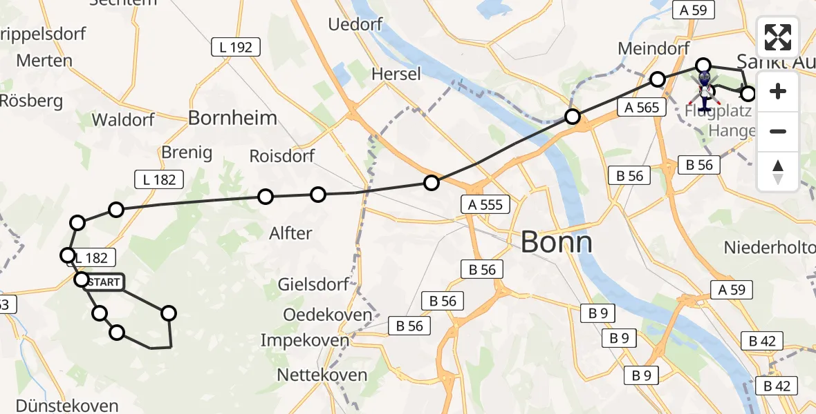 Flugroute Polizeihubschrauber Brenig - Sankt Augustin, 25 März 2026, 17:36