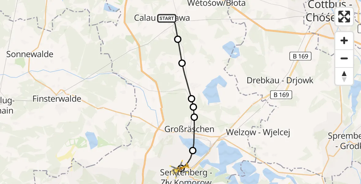 Routekaart van de vlucht: Ambulanzhubschrauber nach ADAC Luftrettungsstation Senftenberg Hubschrauberlandeplatz