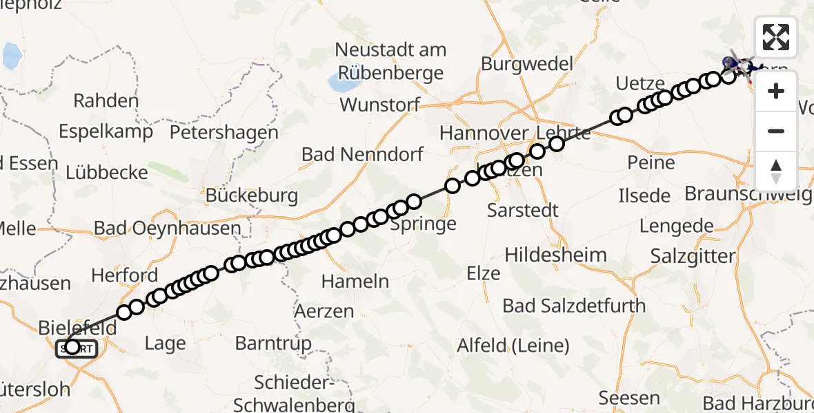 Routekaart van de vlucht: Polizeihubschrauber nach Gifhorn Bundespolizei Hubschrauberlandeplatz