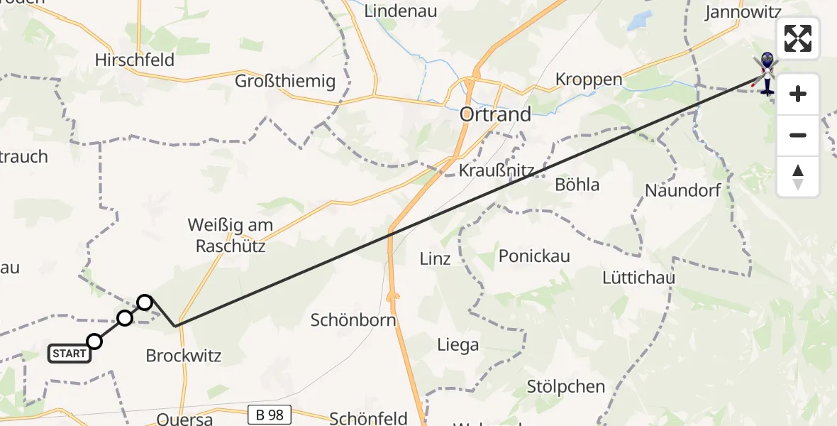 Flugroute Polizeihubschrauber Lampertswalde - Königsbrück, 25 März 2026, 18:35