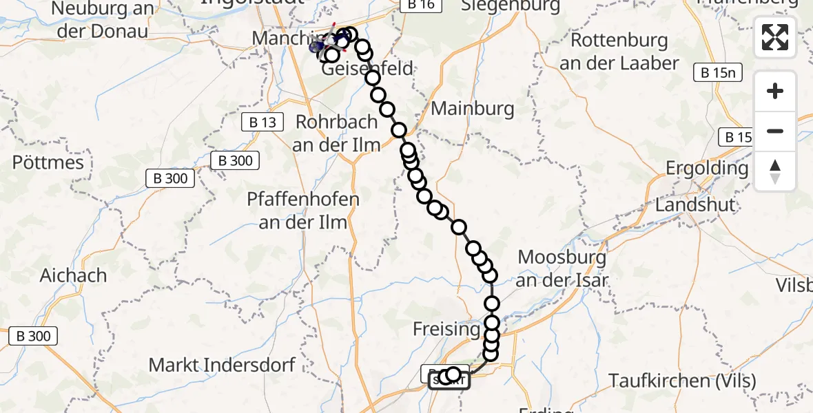 Routekaart van de vlucht: Polizeihubschrauber nach Ingolstadt Manching Flughafen