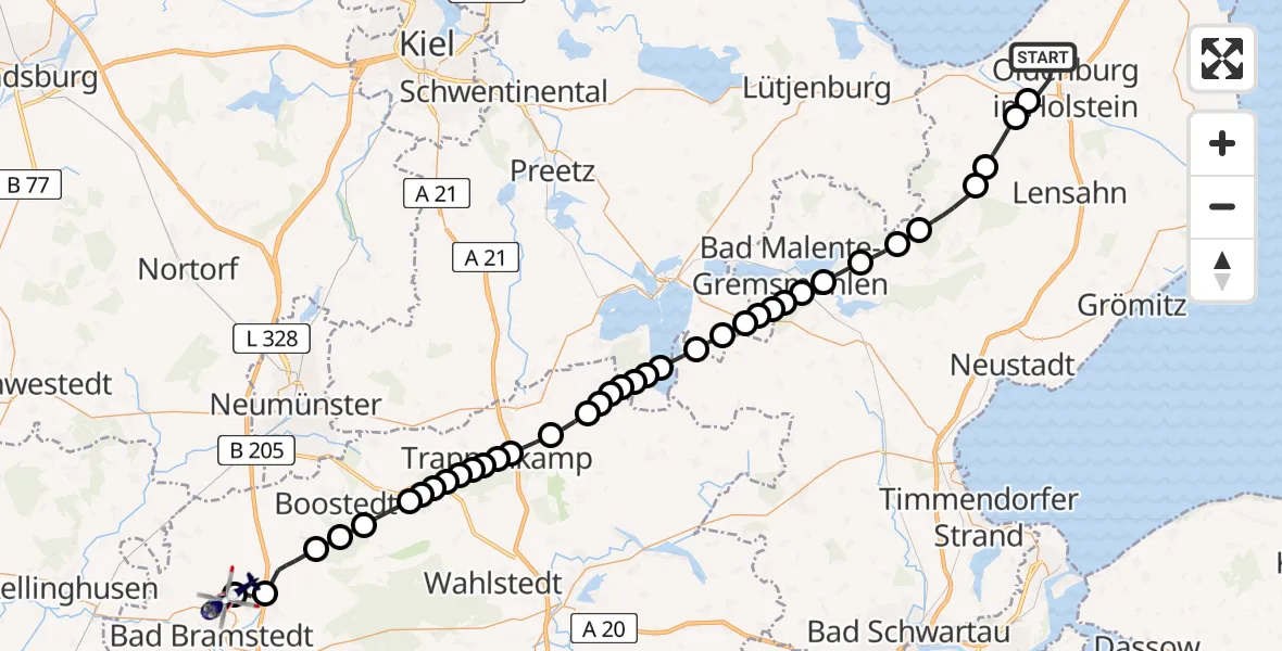 Routekaart van de vlucht: Polizeihubschrauber nach Bad Bramstedt Hubschrauberlandeplatz