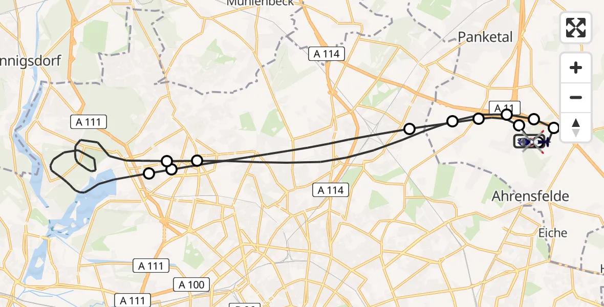 Flugroute Polizeihubschrauber Ahrensfelde Hubschrauberlandeplatz - Ahrensfelde Hubschrauberlandeplatz, 25 März 2026, 19:48