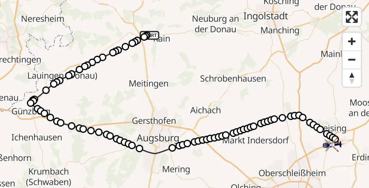 Flugroute Polizeihubschrauber Donauwörth-Genderkingen Flugplatz - München Flughafen, 25 März 2026, 20:16