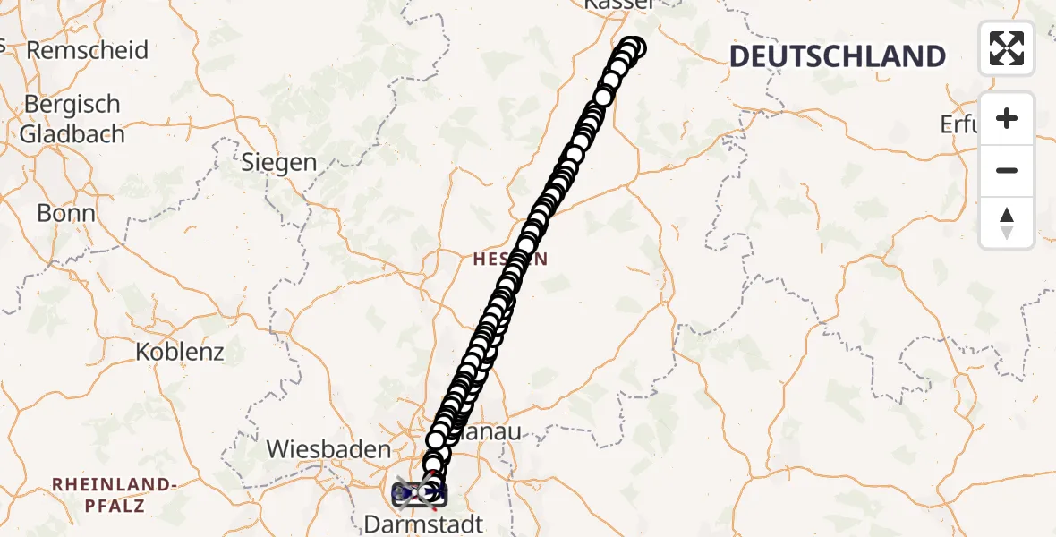 Flugroute Polizeihubschrauber Flughafen Frankfurt-Egelsbach - Flughafen Frankfurt-Egelsbach, 25 März 2026, 21:04