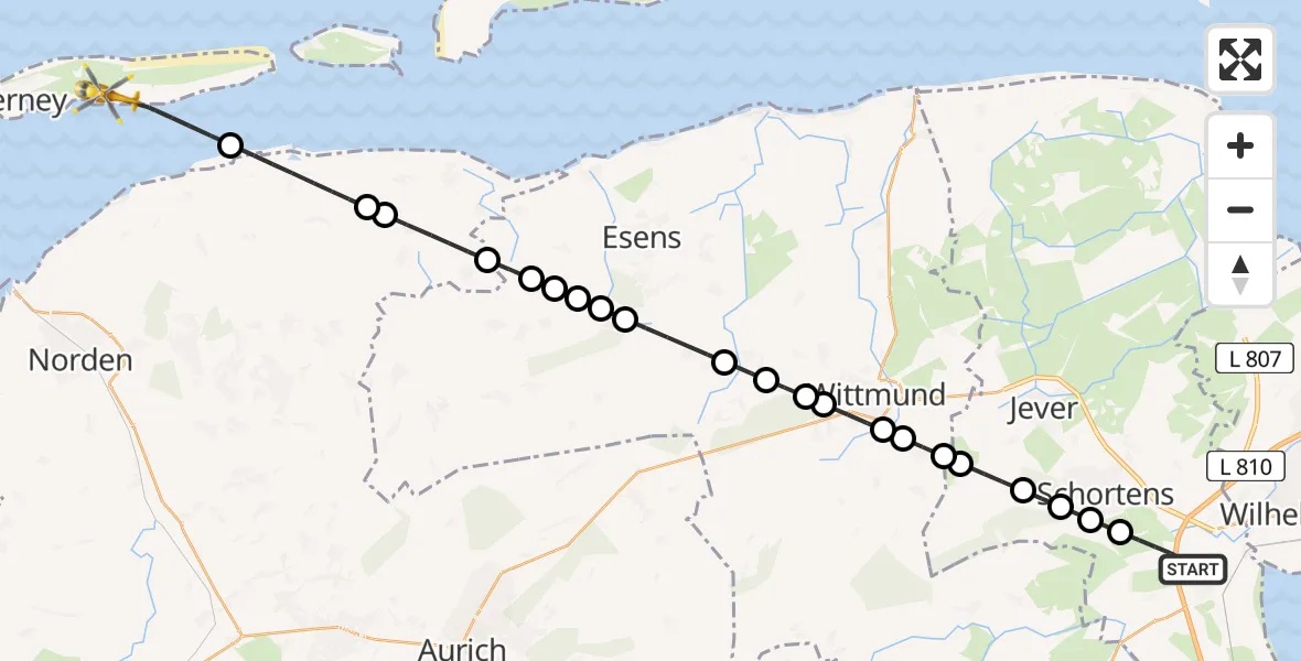 Routekaart van de vlucht: Rettungshubschrauber nach Norderney Flughafen