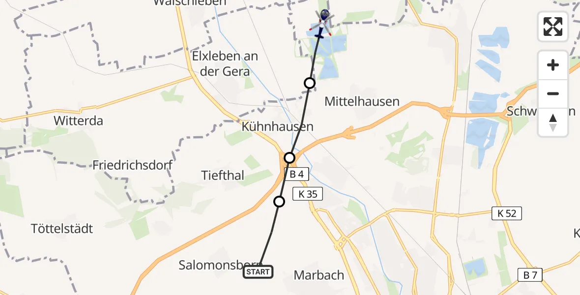 Routekaart van de vlucht: Polizeihubschrauber nach Elxleben, Riedfeld