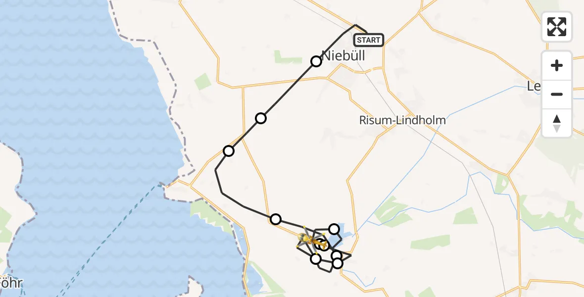 Flugroute Rettungshubschrauber Niebüll - Fahretoft, 26 März 2026, 00:05