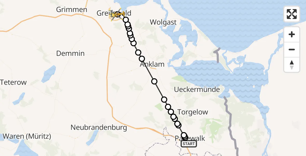 Routekaart van de vlucht: Rettungshubschrauber nach Greifswald Hospital