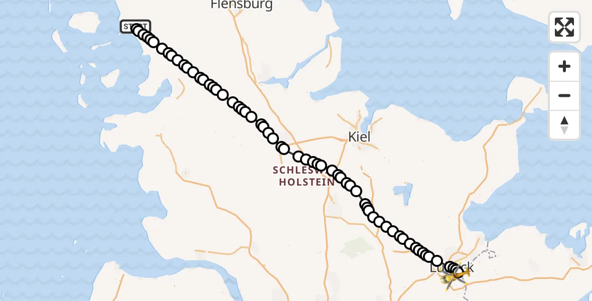 Flugroute Rettungshubschrauber Fahretoft - Sankt Jürgen, 26 März 2026, 00:56
