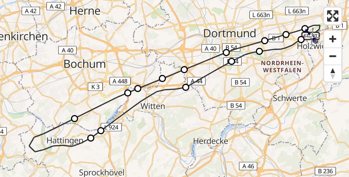 Routekaart van de vlucht: Polizeihubschrauber nach Dortmund Flughafen