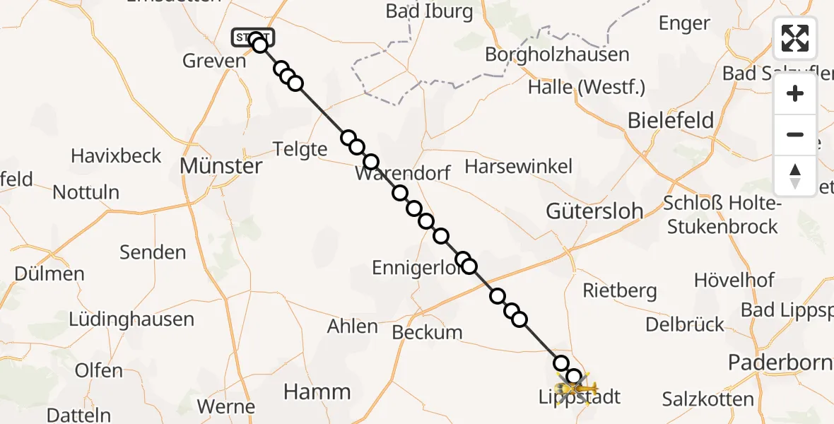 Flugroute Ambulanzhubschrauber Christoph  Westfalen-ADAC - Lippstadt, 26 März 2026, 04:51