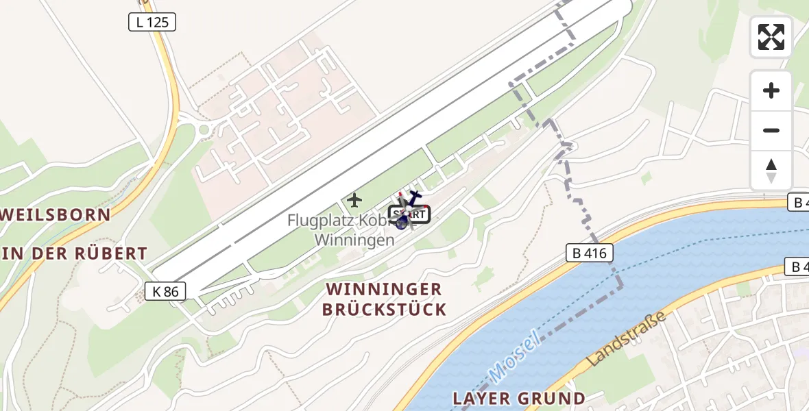 Flugroute Polizeihubschrauber Koblenz-Winningen Flugplatz - Koblenz-Winningen Flugplatz, 26 März 2026, 06:09