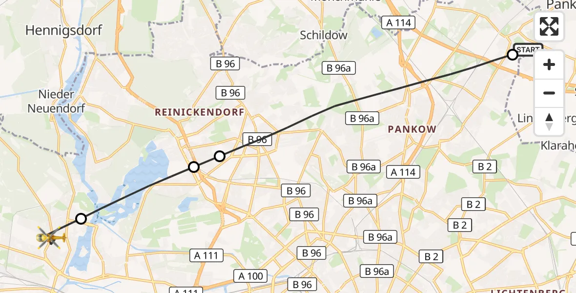 Flugroute Rettungshubschrauber Helios Clinic Berlin-Buch - Spandau, 26 März 2026, 06:50