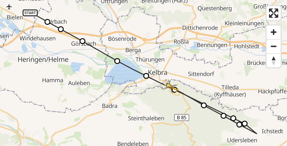 Flugroute Rettungshubschrauber Nordhausen - Steinthaleben, 26 März 2026, 07:00