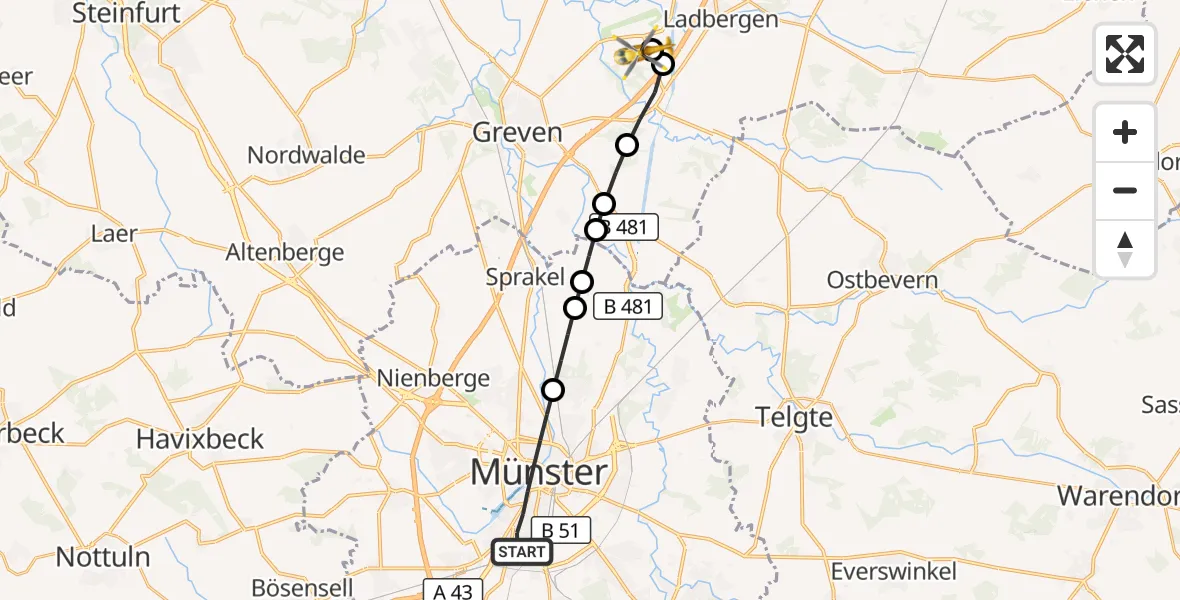 Flugroute Ambulanzhubschrauber Münster-Mitte - Christoph  Westfalen-ADAC, 26 März 2026, 07:09