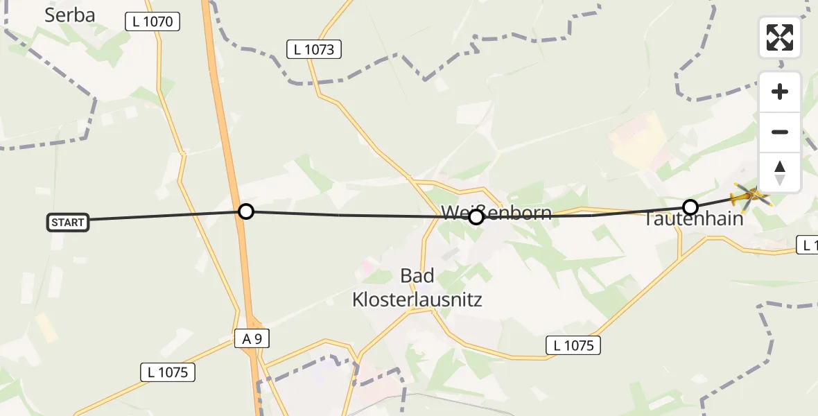Routekaart van de vlucht: Rettungshubschrauber nach Tautenhain, Dorfstraße