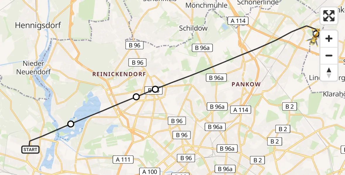 Flugroute Rettungshubschrauber Spandau - Helios Clinic Berlin-Buch, 26 März 2026, 07:19