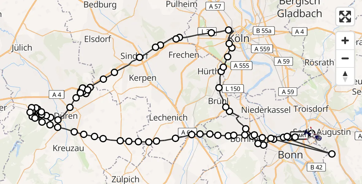 Flugroute Polizeihubschrauber Bonn - Bonn-Hangelar Flugplatz, 26 März 2026, 07:29