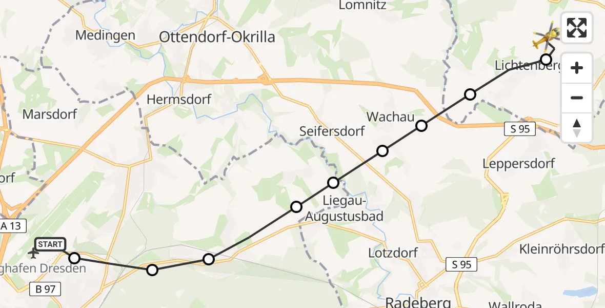 Routekaart van de vlucht: Rettungshubschrauber nach Lichtenberg, Mittelbacher Straße