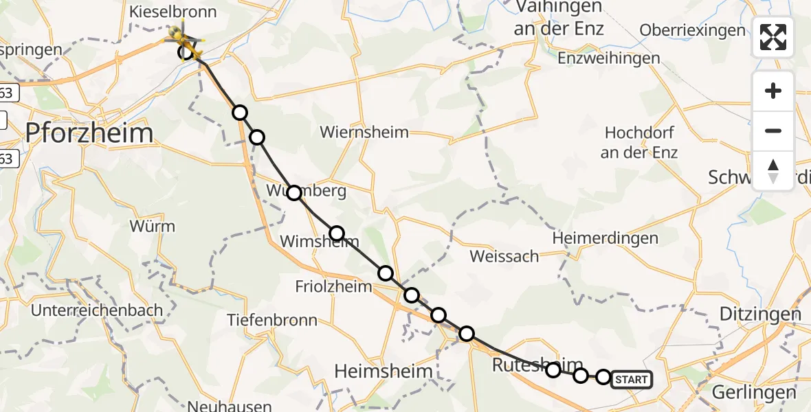 Routekaart van de vlucht: Rettungshubschrauber nach Eutingen