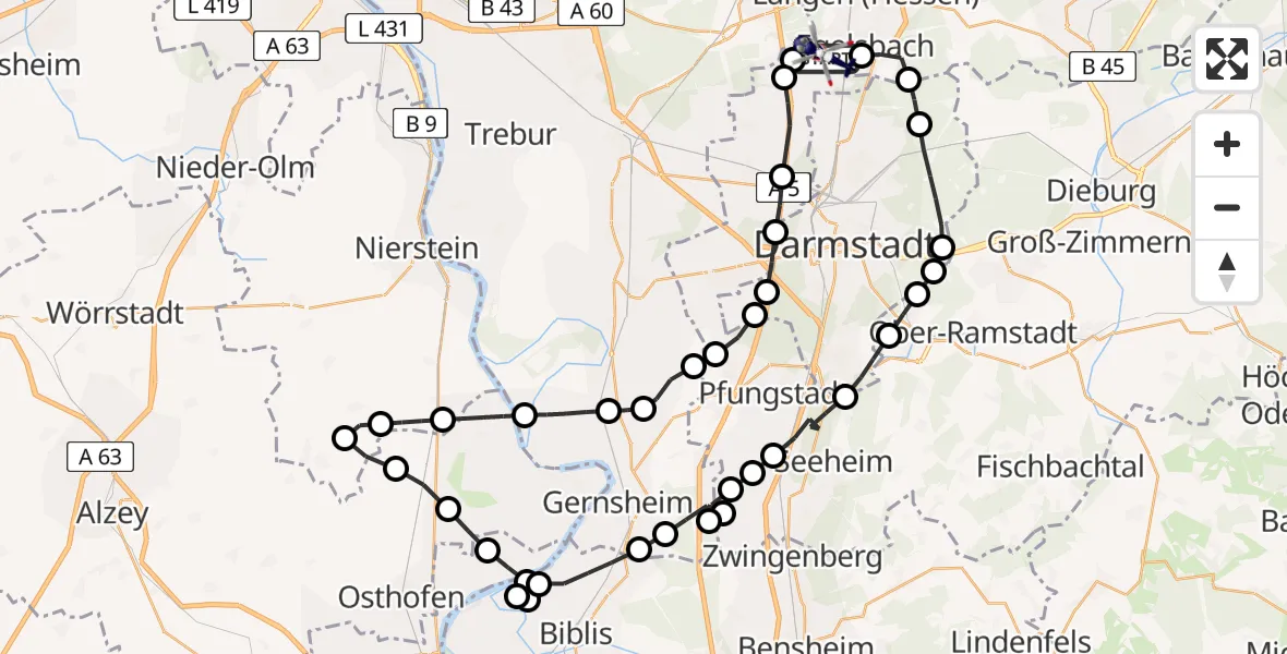 Routekaart van de vlucht: Polizeihubschrauber nach Flughafen Frankfurt-Egelsbach