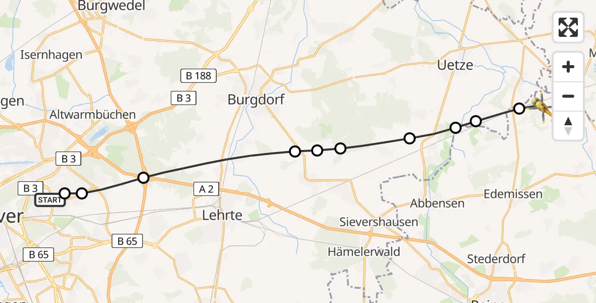 Flugroute Rettungshubschrauber Hannover Luftrettung Hubschrauberlandeplatz (Christoph 4) - Plockhorst, 26 März 2026, 07:46