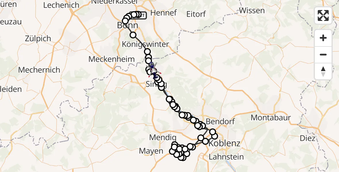 Routekaart van de vlucht: Polizeihubschrauber nach Erpel, Weinbergstraße