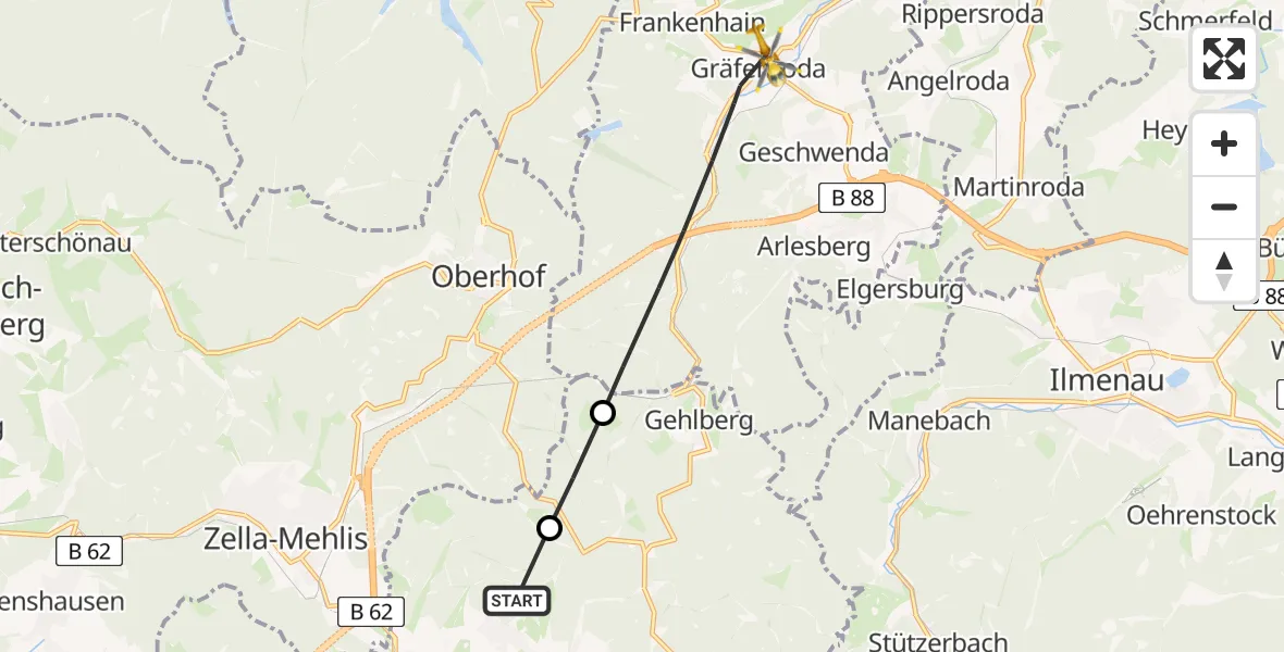 Flugroute Rettungshubschrauber Heidersbach - Gräfenroda, 26 März 2026, 08:04