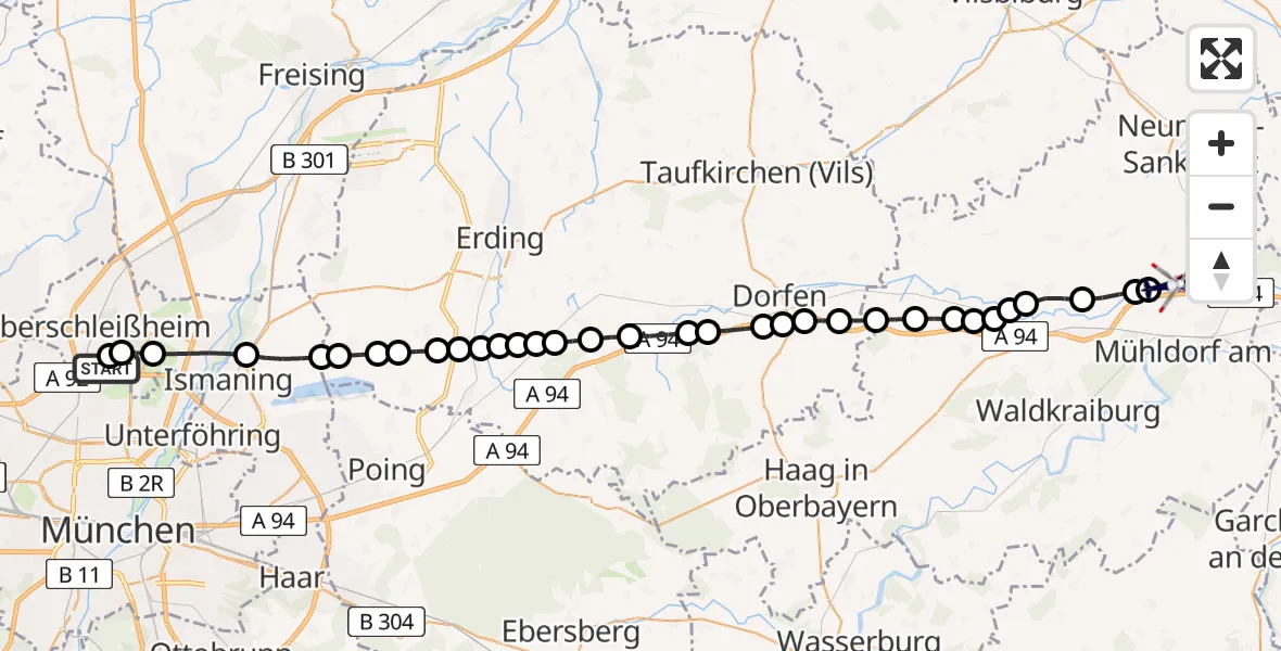Flugroute Polizeihubschrauber Oberschleißheim - Mühldorf Flugplatz, 26 März 2026, 08:22