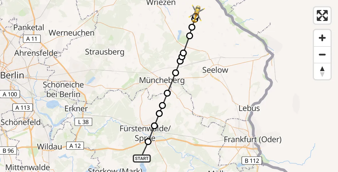 Flugroute Rettungshubschrauber Bad Saarow - Neubarnim, 26 März 2026, 08:33