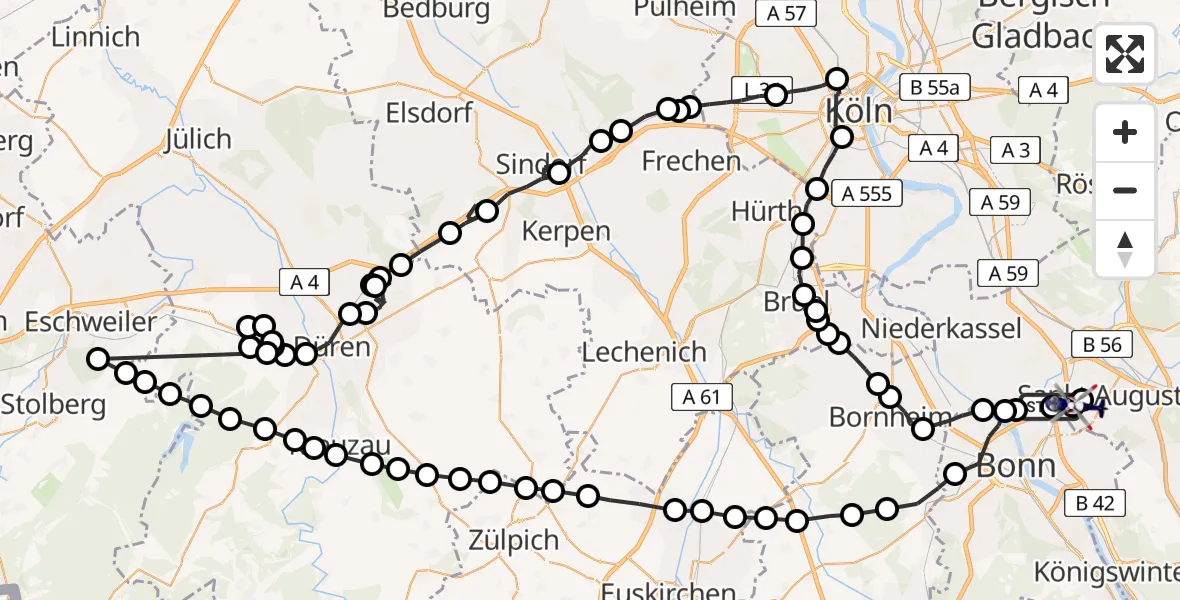Flugroute Polizeihubschrauber Bonn - Bonn-Hangelar Flugplatz, 26 März 2026, 08:35