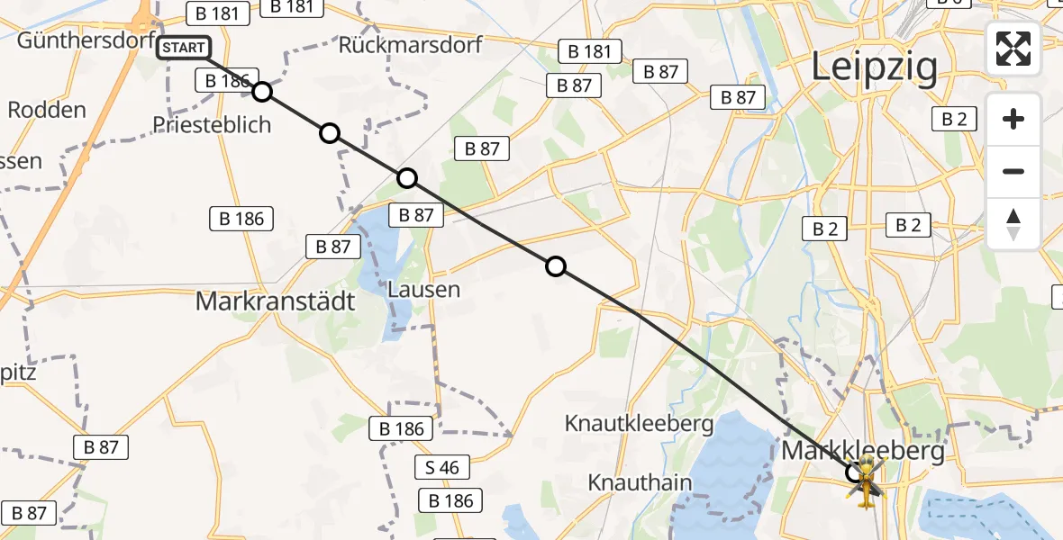 Routekaart van de vlucht: Rettungshubschrauber nach Markkleeberg, Am Poseidon