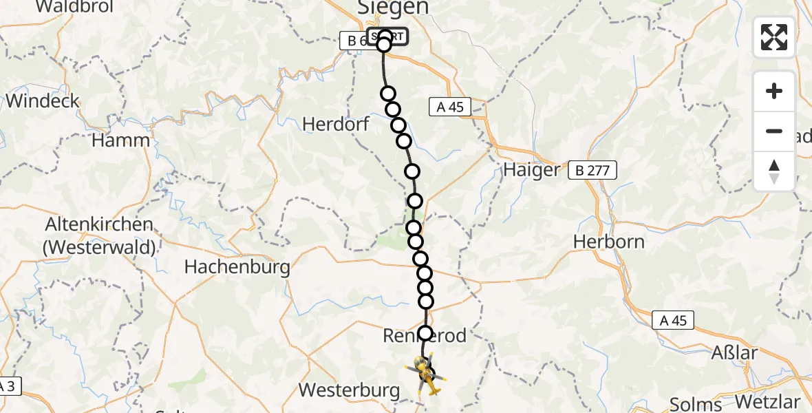 Flugroute Rettungshubschrauber Evangelisches Jung-Stilling Hospital - Hüblingen, 26 März 2026, 08:52