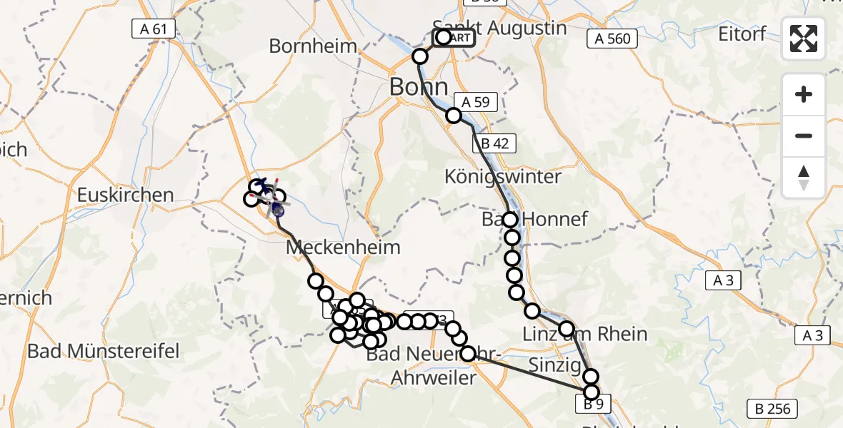 Flugroute Polizeihubschrauber Sankt Augustin - Morenhoven, 26 März 2026, 09:03