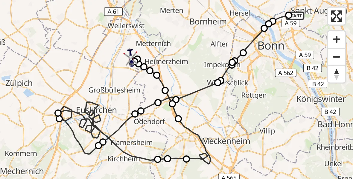 Flugroute Polizeihubschrauber Meindorf - Weilerswist UL, 26 März 2026, 09:07