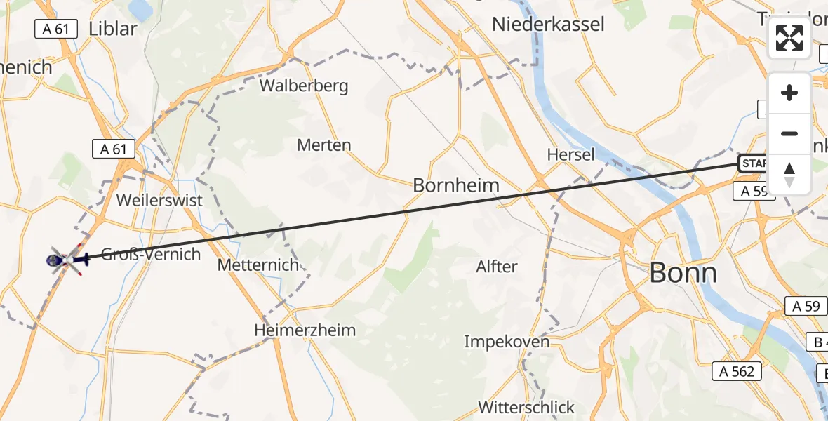 Routekaart van de vlucht: Polizeihubschrauber nach Weilerswist, A 1
