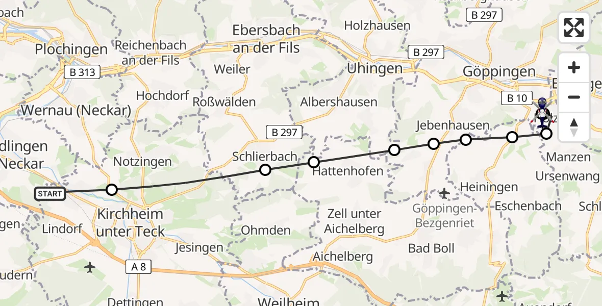 Flugroute Polizeihubschrauber Ötlingen - Holzheim, 26 März 2026, 09:28