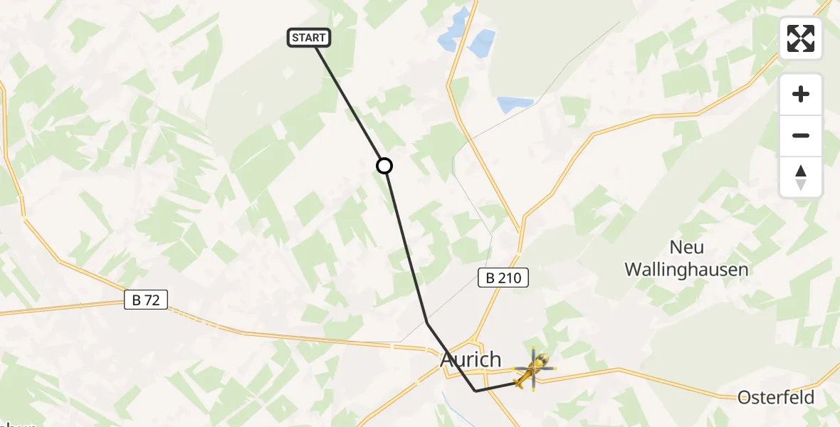 Flugroute Rettungshubschrauber Großheide - Aurich, 26 März 2026, 09:28