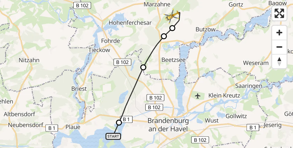 Routekaart van de vlucht: Rettungshubschrauber nach Beetzsee