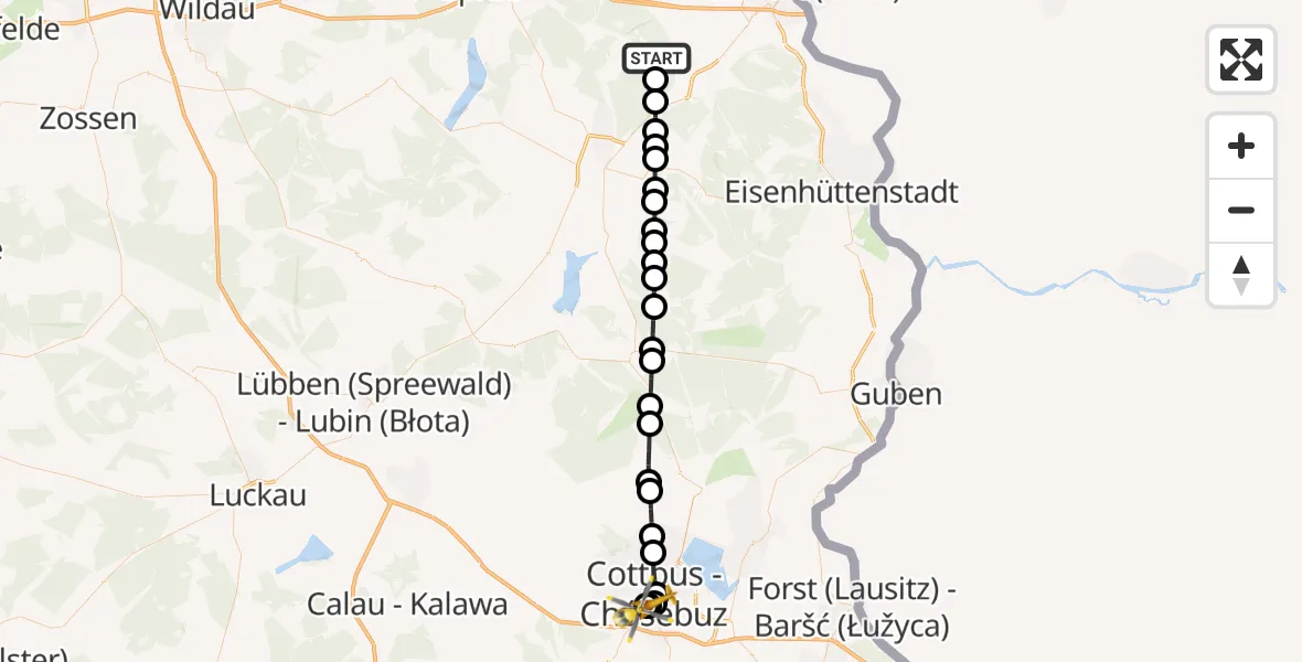 Flugroute Rettungshubschrauber Neubrück - Carl Thien Hospital Cottbus, 26 März 2026, 09:28