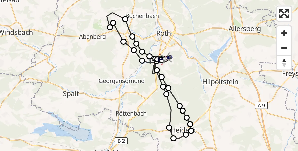 Flugroute Polizeihubschrauber Untersteinbach an der Haide - Kiliansdorf, 26 März 2026, 09:30