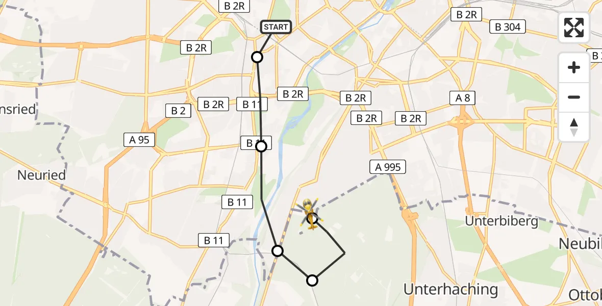 Flugroute Rettungshubschrauber Ludwigsvorstadt-Isarvorstadt - ADAC Air Rescue Center Hubschrauberlandeplatz (Christoph 1), 26 März 2026, 09:35