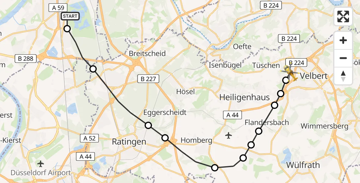 Flugroute Rettungshubschrauber Duisburg Air Rescue Hubschrauberlandeplatz (Christoph 9) - Velbert, 26 März 2026, 09:36
