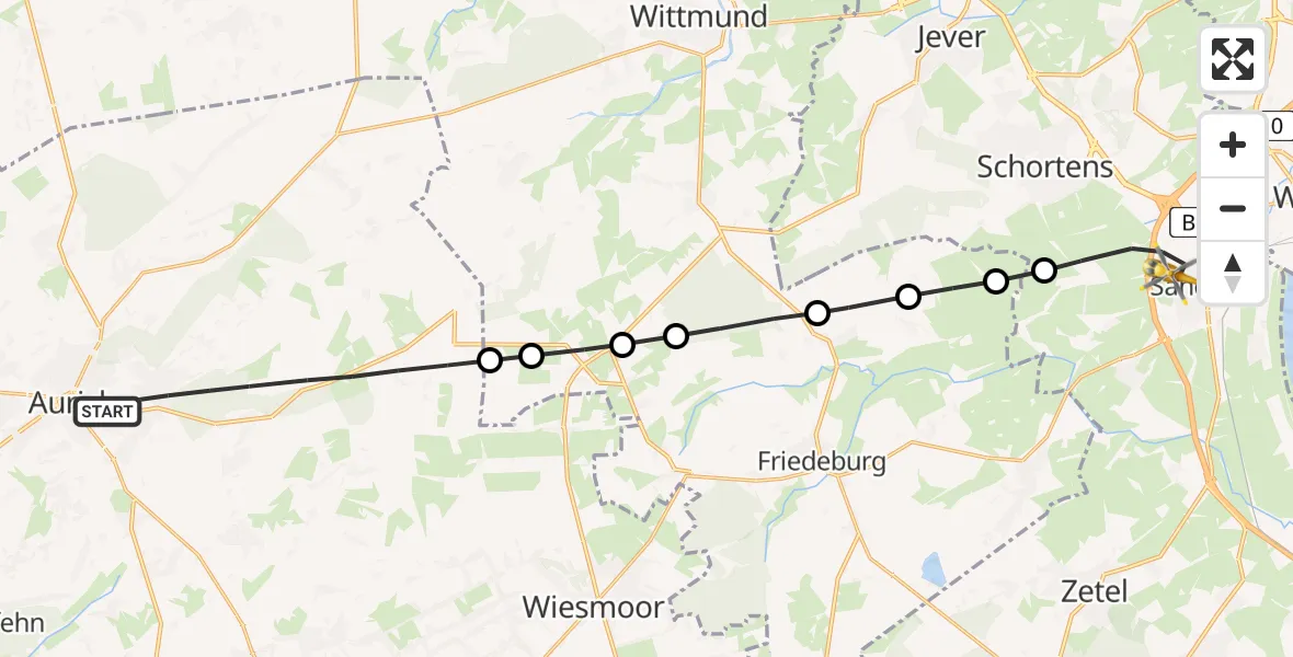 Flugroute Rettungshubschrauber Aurich - Sande, 26 März 2026, 09:49