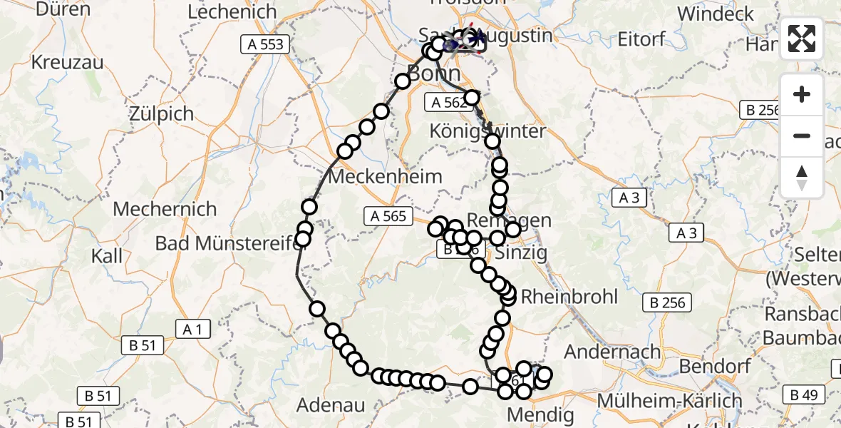 Flugroute Polizeihubschrauber Sankt Augustin - Sankt Augustin, 26 März 2026, 09:50